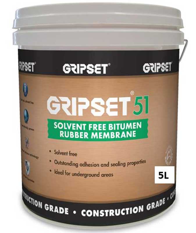 Gripset 51 - 5L Bitumen Rubber Membrane Solvent Free for Waterproofing