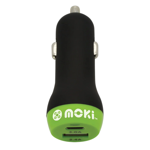 Moki Car Charger + (Type-C + USB) 3.0 RapidCharge - Black