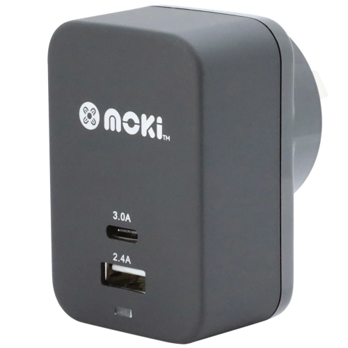 Moki Wall Charger + (Type-C + USB) 3.0 RapidCharge - Black