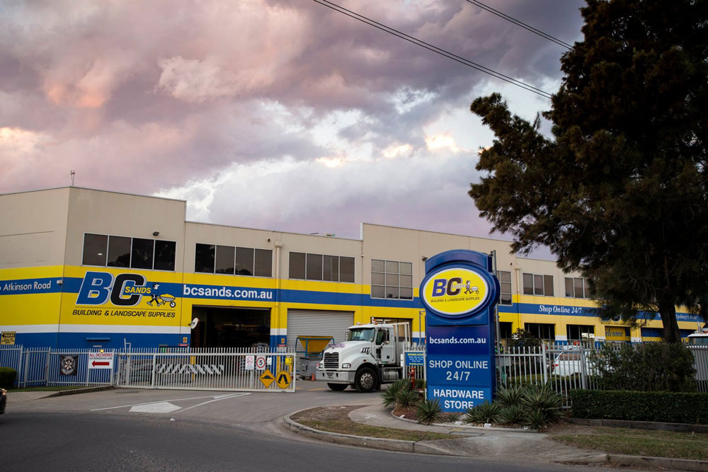 BC Sands Taren Point front of construction supply and landscaping supply yard