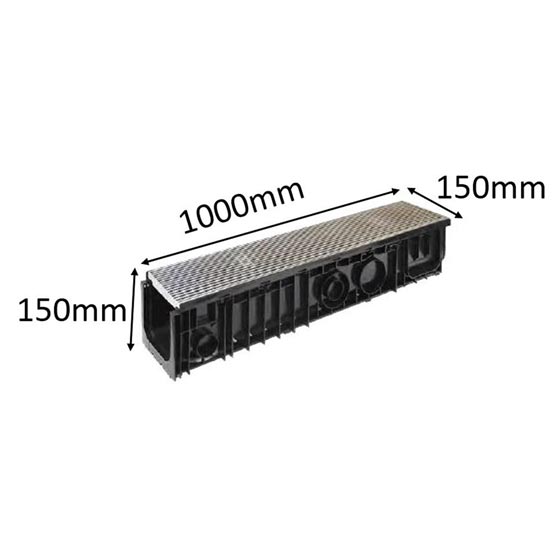 Drain SABdrain 904 Heelguard Stainless Steel Wedge Wire Channel 150x150x100mm