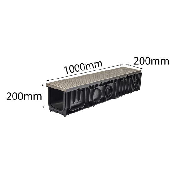 Drain SABdrain 904 Heelguard Stainless Steel Wedge Wire Channel 200x200x1000mm