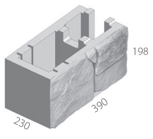 Block StoneFace Walling System End Block 398x198x198mm Baines Single Faced