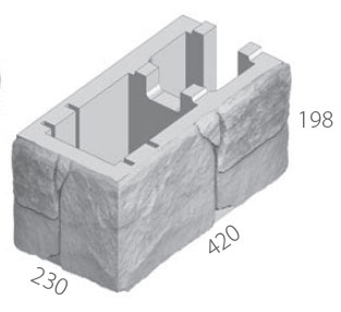 Block StoneFace Walling System Corner Block 398x198x190mm Baines Double Faced