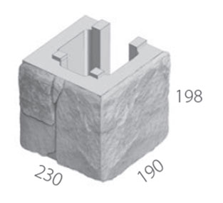Block StoneFace Walling System Half Corner 198x198x198mm Double Faced Baines