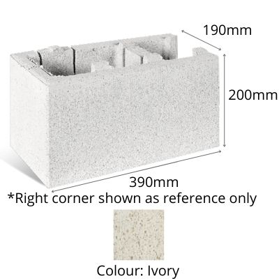 Block Versasmooth Left Corner 390x190x200mm Ivory