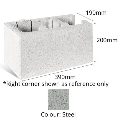 Block Versasmooth Left Corner 390x190x200mm Steel