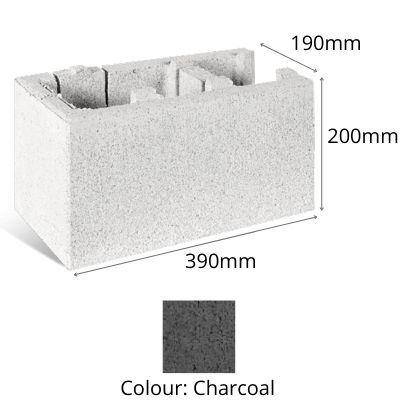 Block Versasmooth Right Corner 390x190x200mm Charcoal