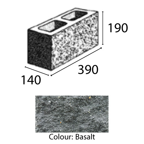 Block 15.121 Split Face Full 140x390x190mm Basalt Baines Each