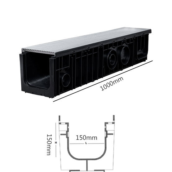 Drain SABdrain 922 Anti-Slip Stainless Steel Grated Channel 150x150x1000mm